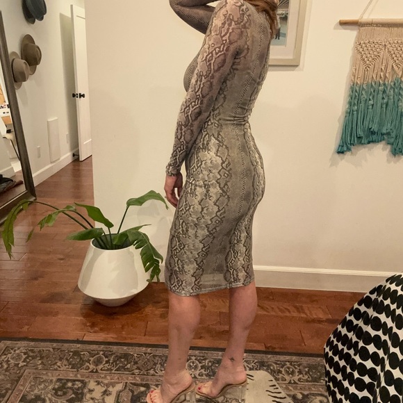 Bodycon, snakeskin print long sleeve dress. Sheer with slip attached - Picture 3 of 5